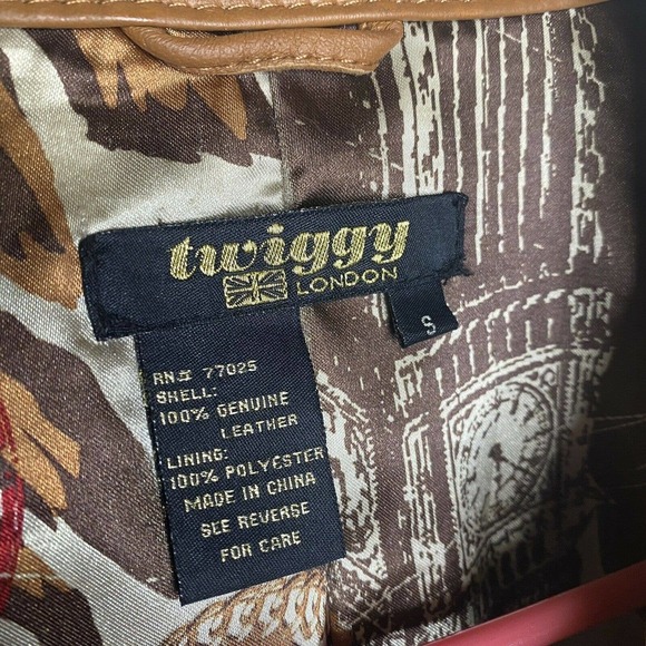 Twiggy of London Tan Leather Full Zip Moto Jacket Hipster Biker Punk Rock Small - Picture 4 of 12